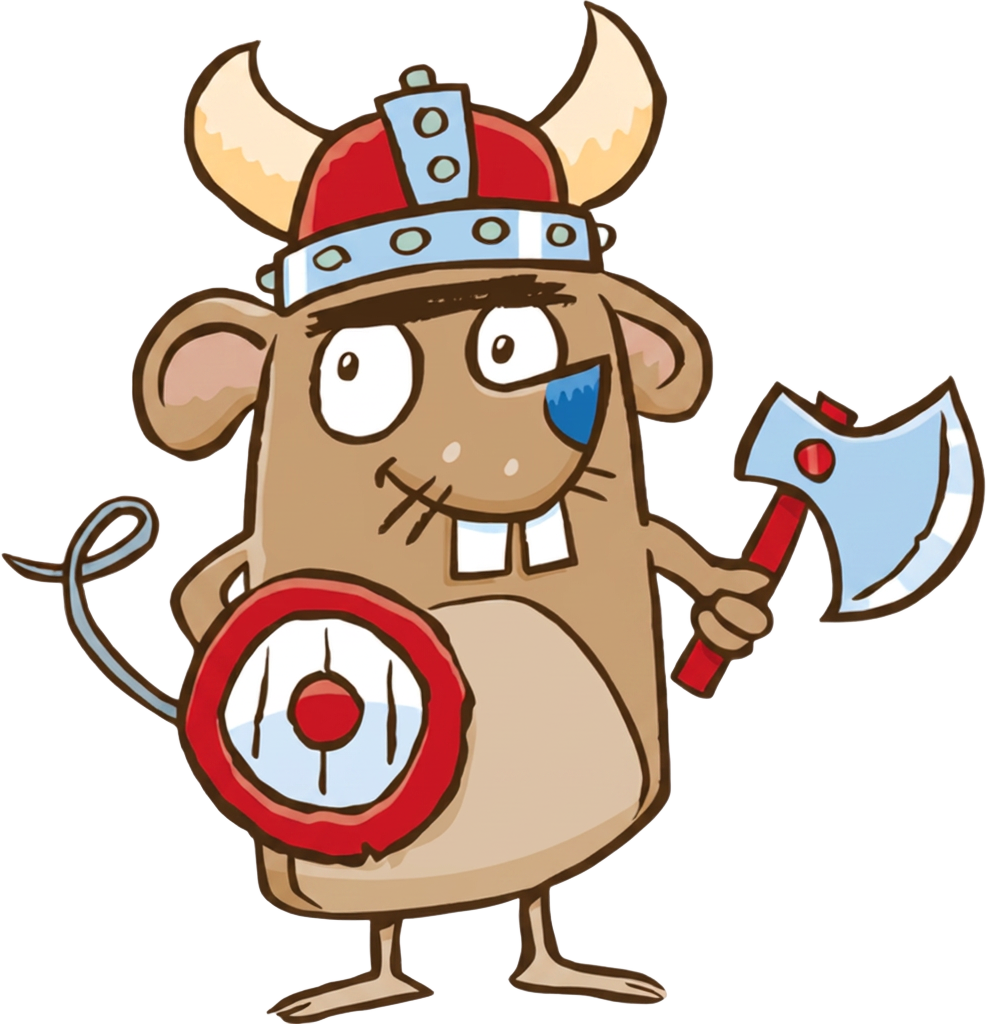 The Red Line Book Festival Viking mouse mascot, a cartoon mouse in a horned helmet holding an axe and shield.